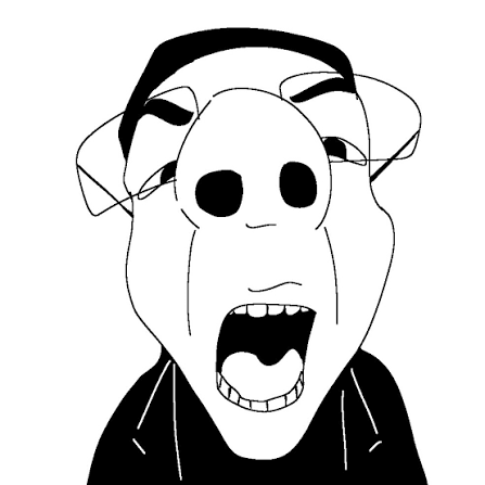 A wojak screaming with its hands raised.