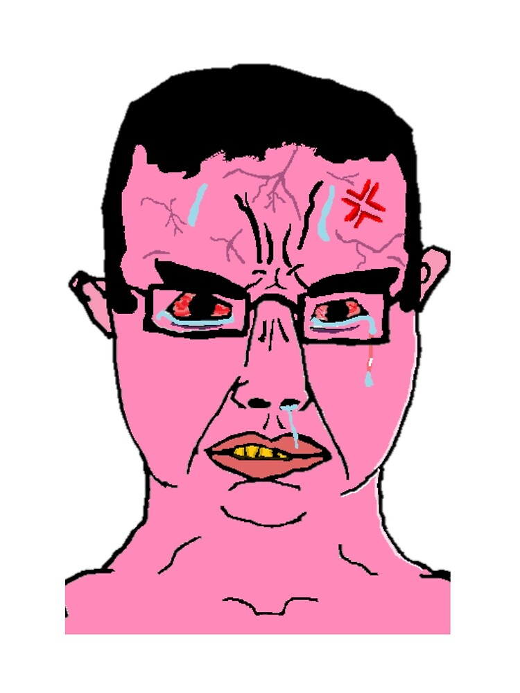 A furious pink wojak with bulging veins.