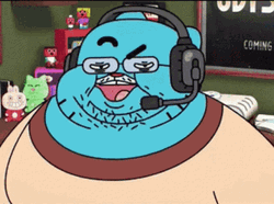 A cartoon character streaming, perpetually online.